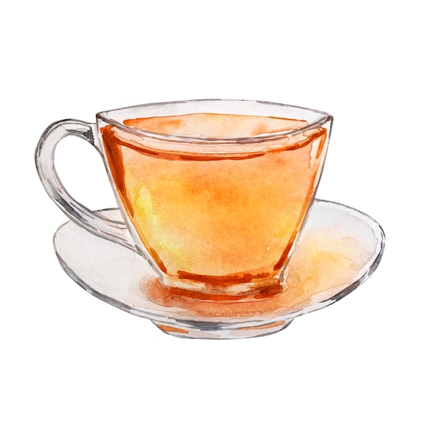 Vector watercolor glass cup of tea with honey