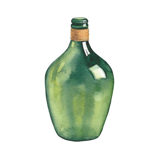 Vector watercolor glass green bottle