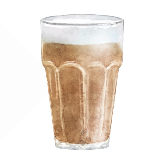 Vector watercolor glass of latte or frappe