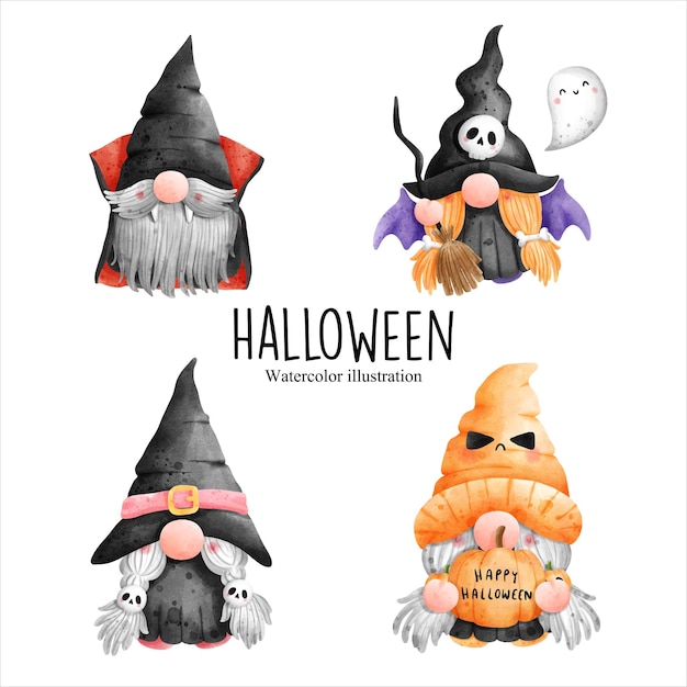 Watercolor gnome halloween halloween vector illustration