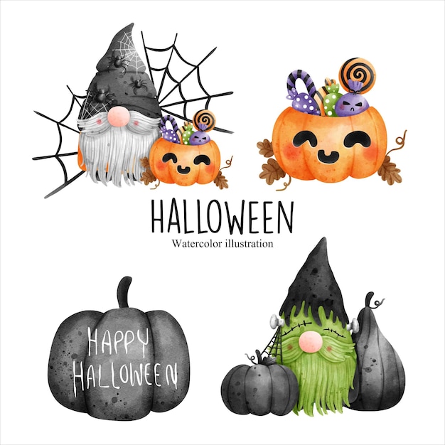Watercolor gnome halloween halloween vector illustration