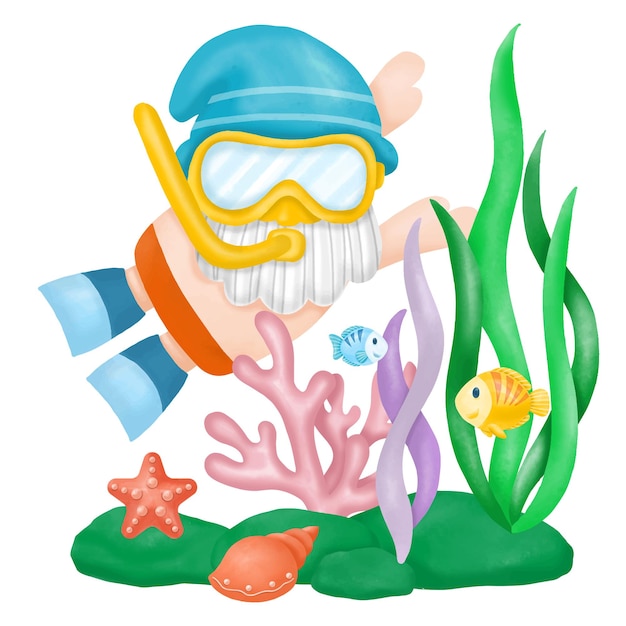 Watercolor gnomes diving summer clipart