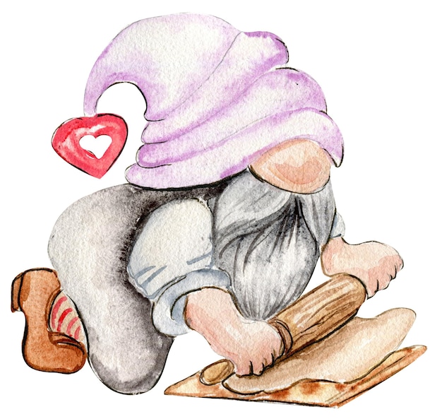 Watercolor gnomes in love for valentines day