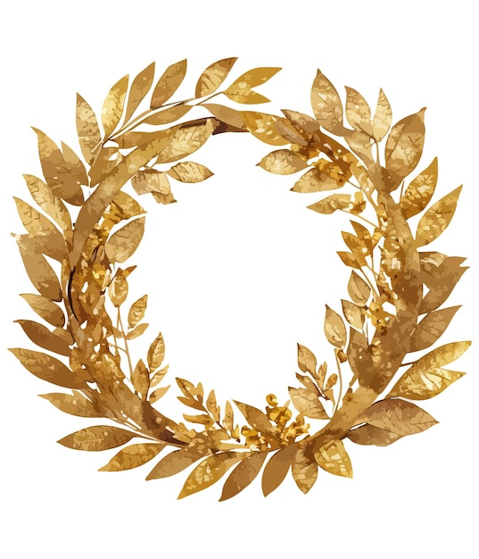 Vector watercolor golden leaves wreath with golden circle on white background