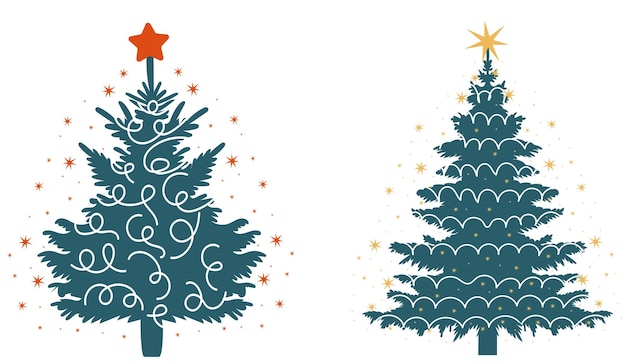 Watercolor green christmas trees silhouette design vector