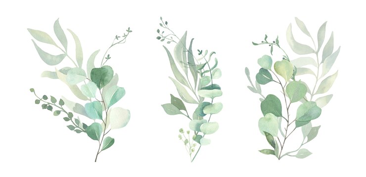 Watercolor green leaf brunches.