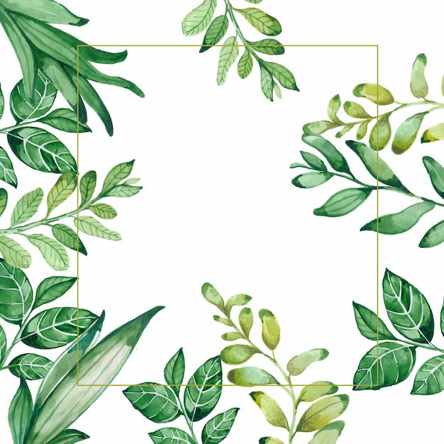 Watercolor green leaves background