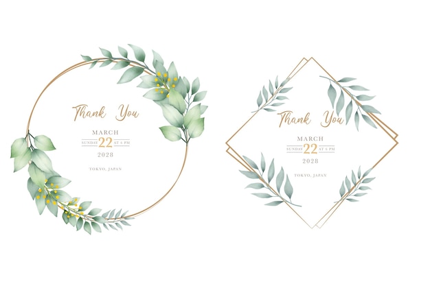 Vector watercolor green leaves frame collection