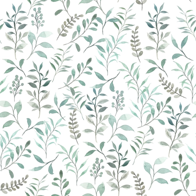 Vector watercolor green leaves seamless pattern