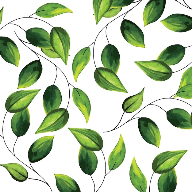 Watercolor green leaves vector art pattern template