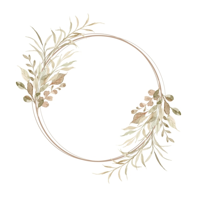 Watercolor green leaves wreath with circles