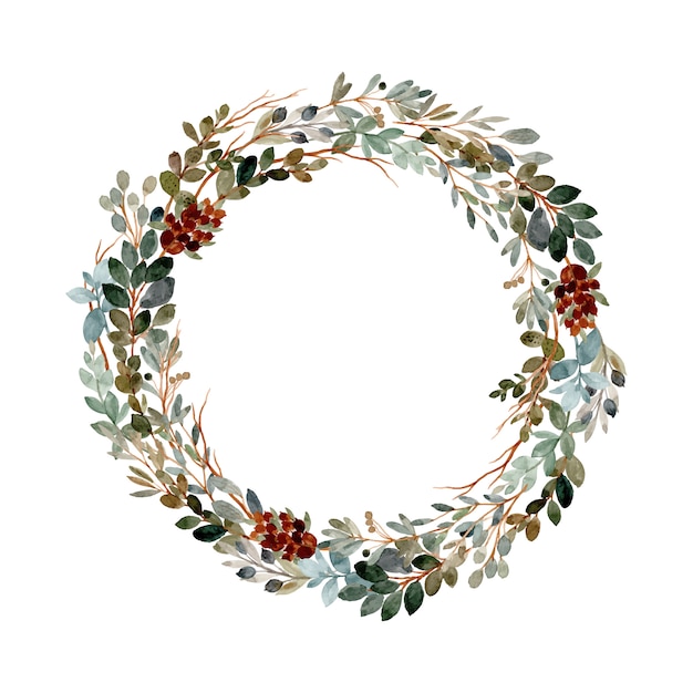 watercolor green leaves wreath