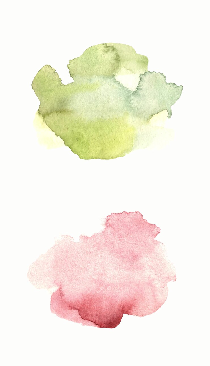 Watercolor green and pink textured stain.