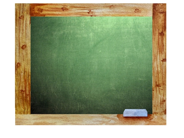 Vector watercolor green school blackboard in wooden frame