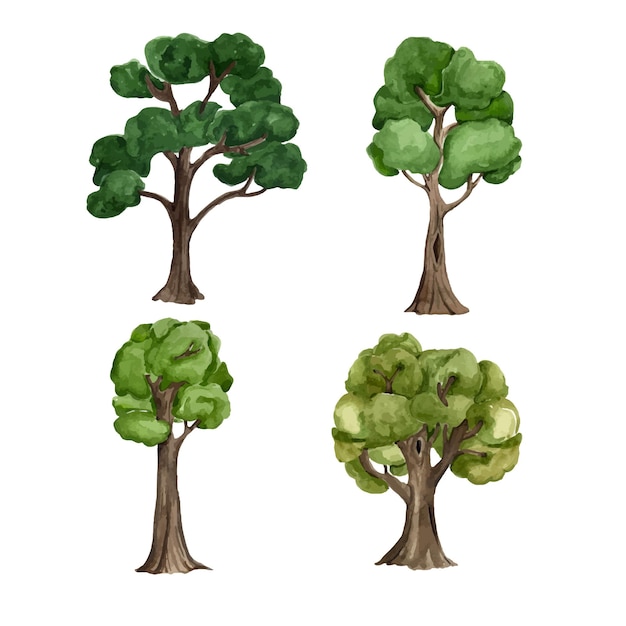 수채화 녹색 나무 그림