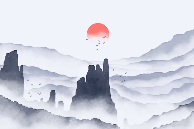 Vector watercolor grey mountains background