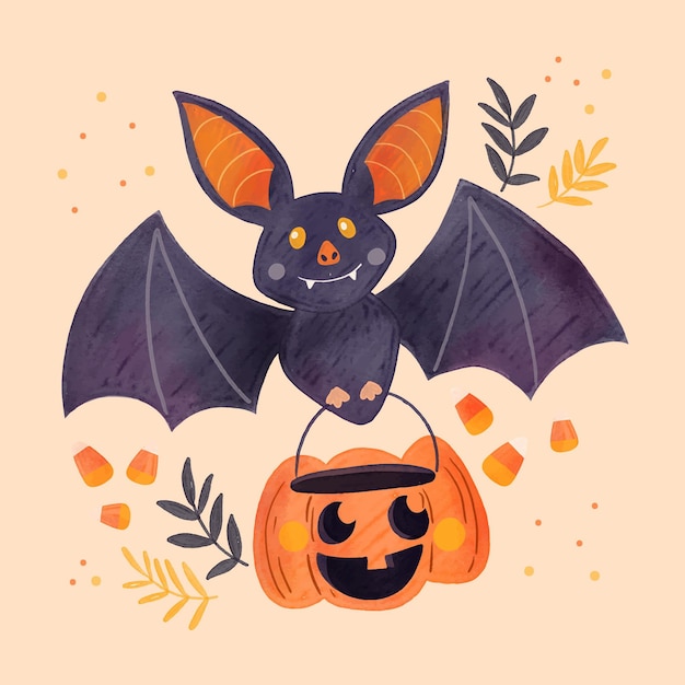 Watercolor halloween bat