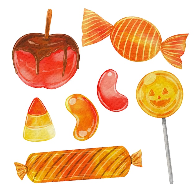 Vector watercolor halloween candy collection