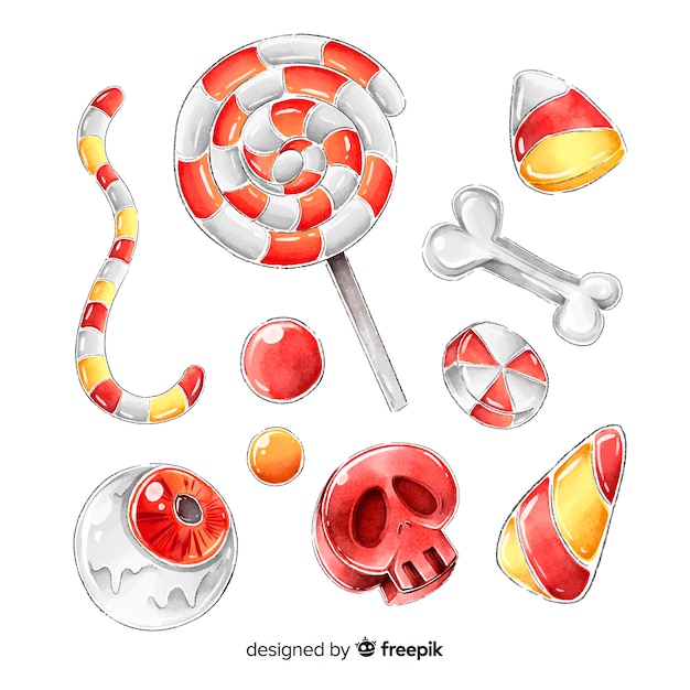 Vector watercolor halloween candy collection