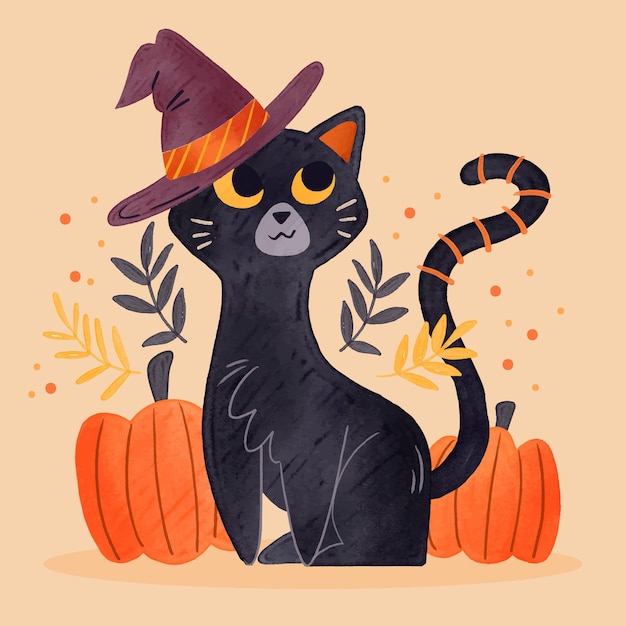 Vector watercolor halloween cat