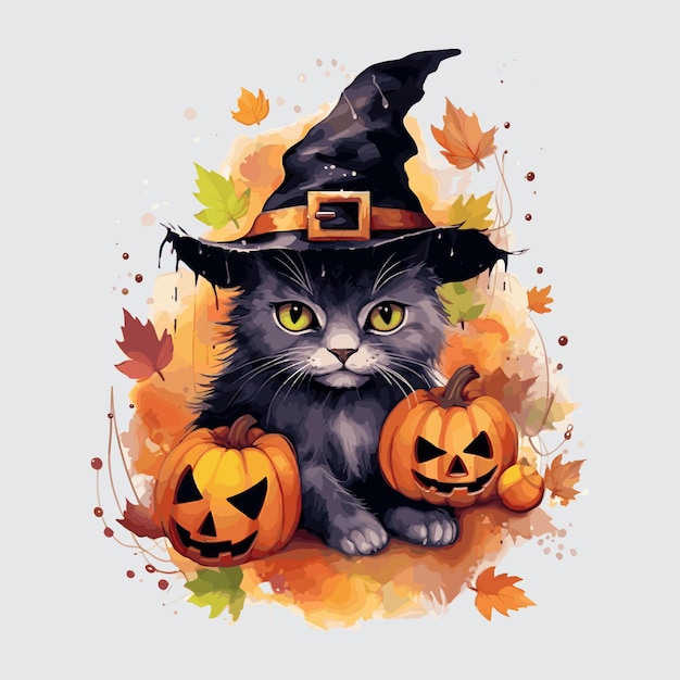 Watercolor Halloween Clipart Illustration Created With Generative AI Technology