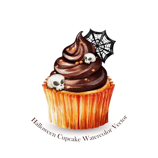 Watercolor Halloween cupcake vector art element design