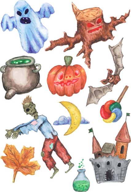 Vector watercolor halloween doodle