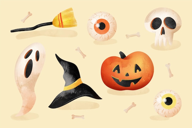 Collezione di elementi di halloween dell'acquerello