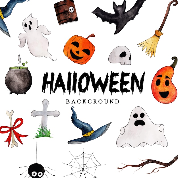 Watercolor halloween elements collection background