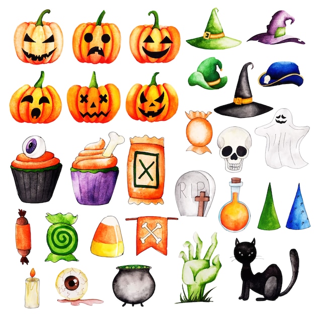 Watercolor halloween elements collection