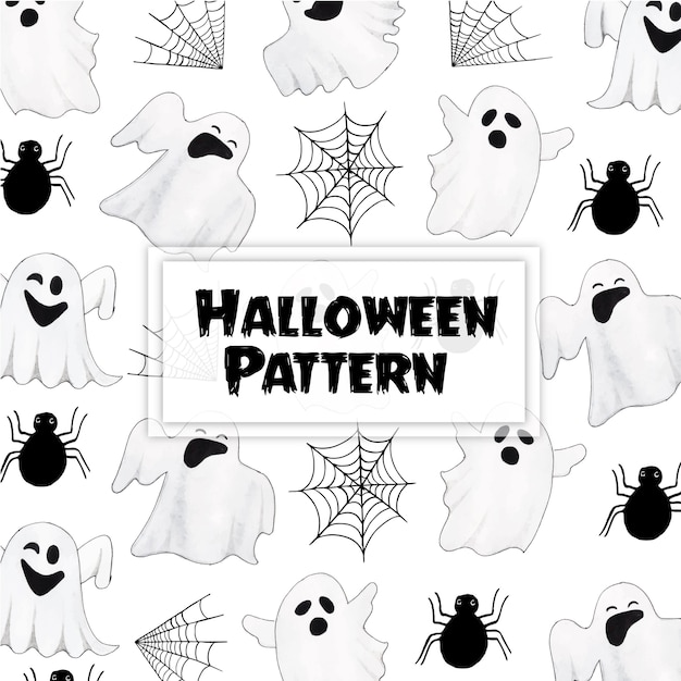 Watercolor Halloween Elements Pattern Background