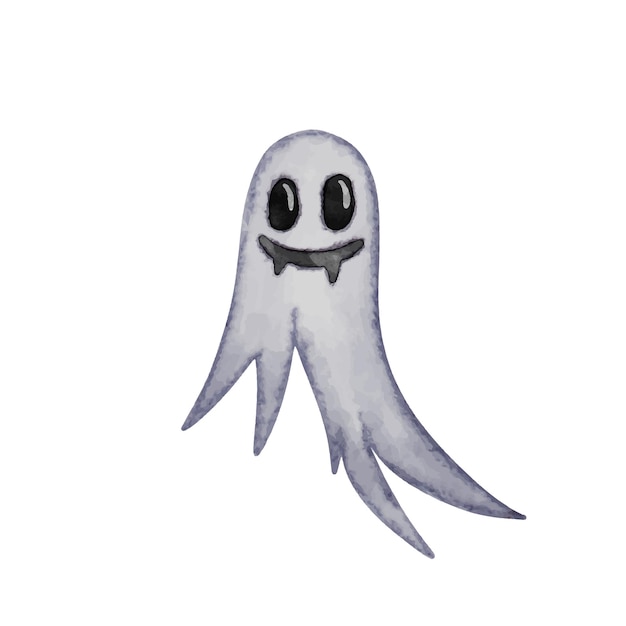 ハロウィーンの幽霊のアニメキャラクターと笑顔の水彩画