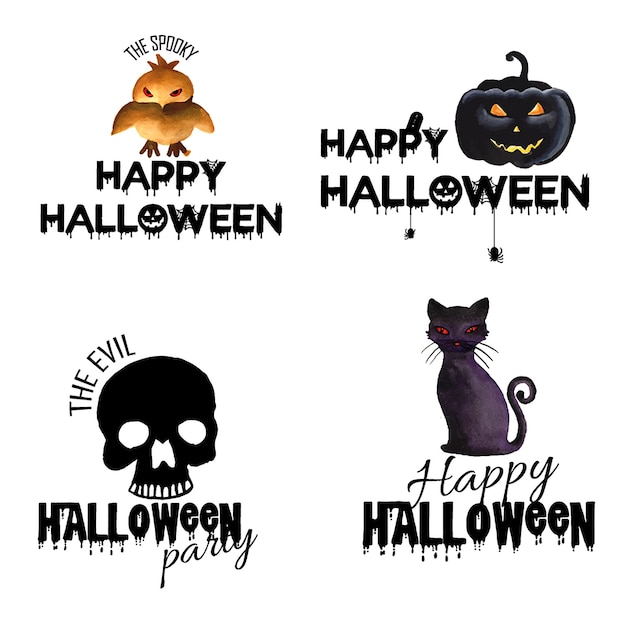 Disegni di logo di halloween acquerello