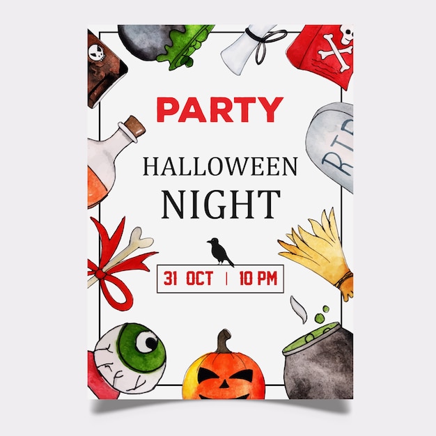 Watercolor halloween party poster design