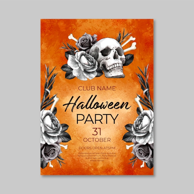 Watercolor halloween party vertical flyer template