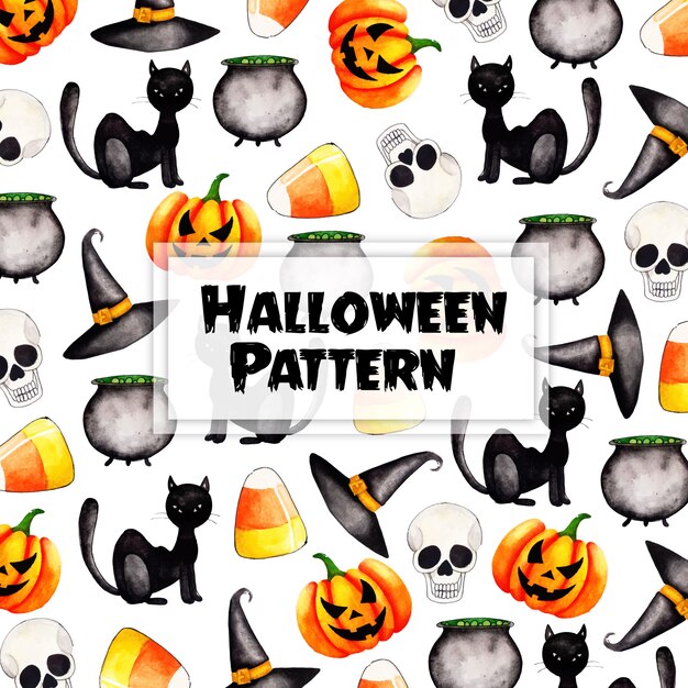 Watercolor Halloween Pattern Background