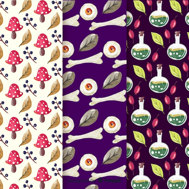 Vector watercolor halloween pattern collection