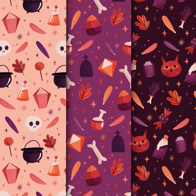 Vector watercolor halloween patterns collection