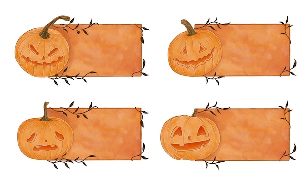 Vector watercolor halloween pumpkin banner