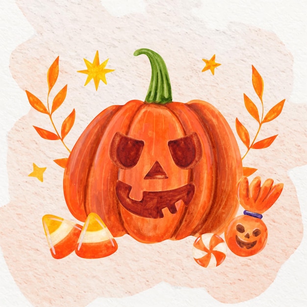 Vettore illustrazione dell'acquerello della zucca di halloween