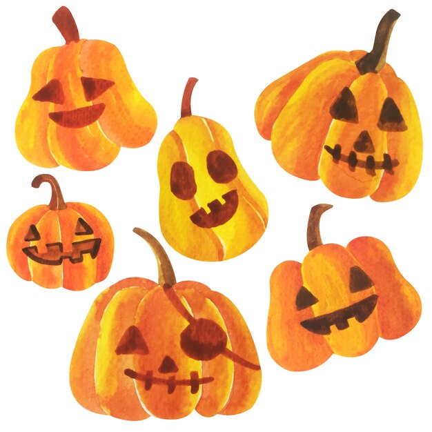 Watercolor halloween pumpkins vector.