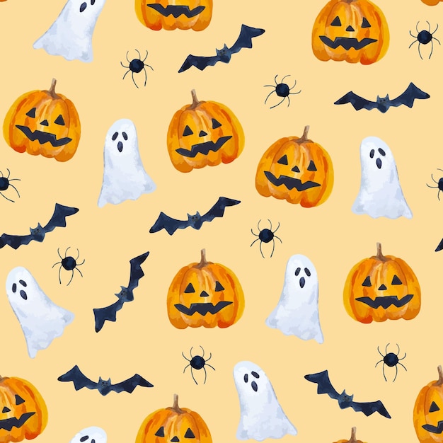 Watercolor halloween seamless pattern hand drawn illustration party design for decorations