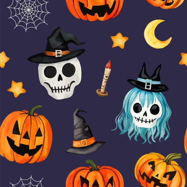 Watercolor halloween seamless pattern