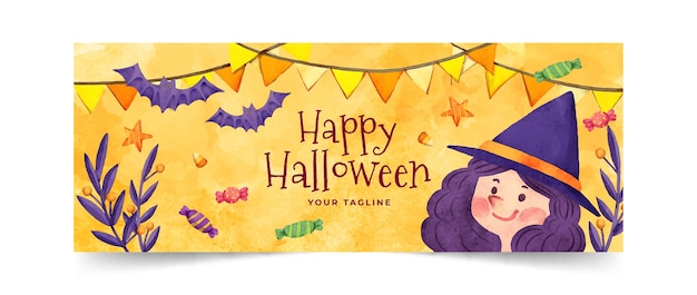 Vettore modello di copertina per social media di halloween ad acquerello