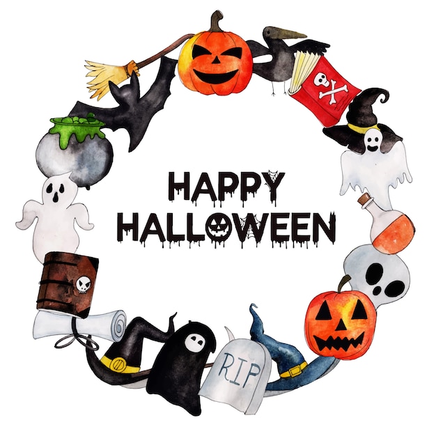Watercolor halloween wreath background
