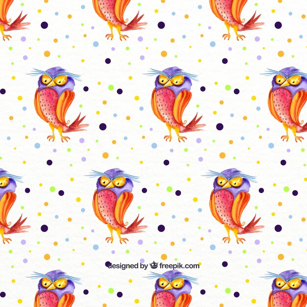 Watercolor hallowen pattern with owl