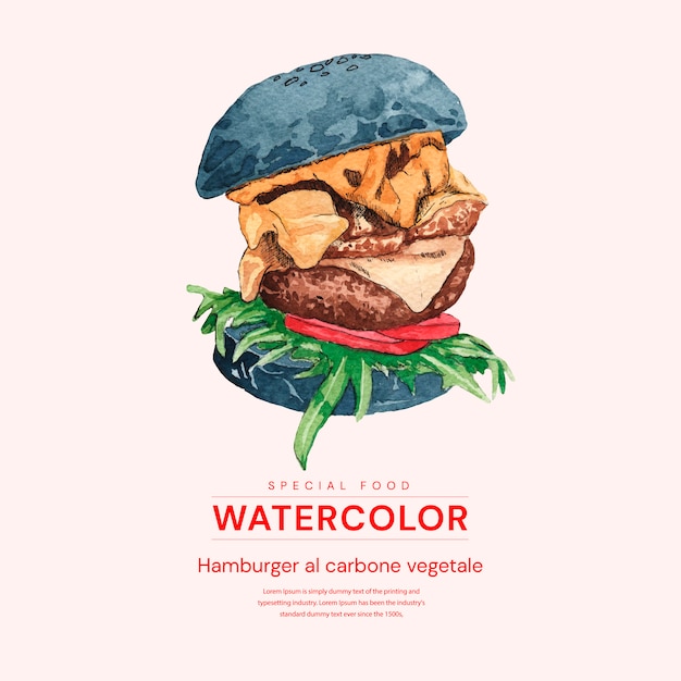 watercolor hamburger al carbone vegetale