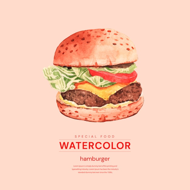 Vector watercolor hamburger cheeseburger