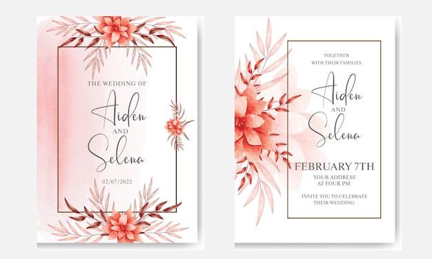 水彩手描きの結婚式の招待状の花柄