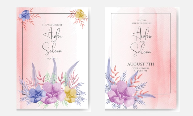 Watercolor hand drawing wedding invitation floral design